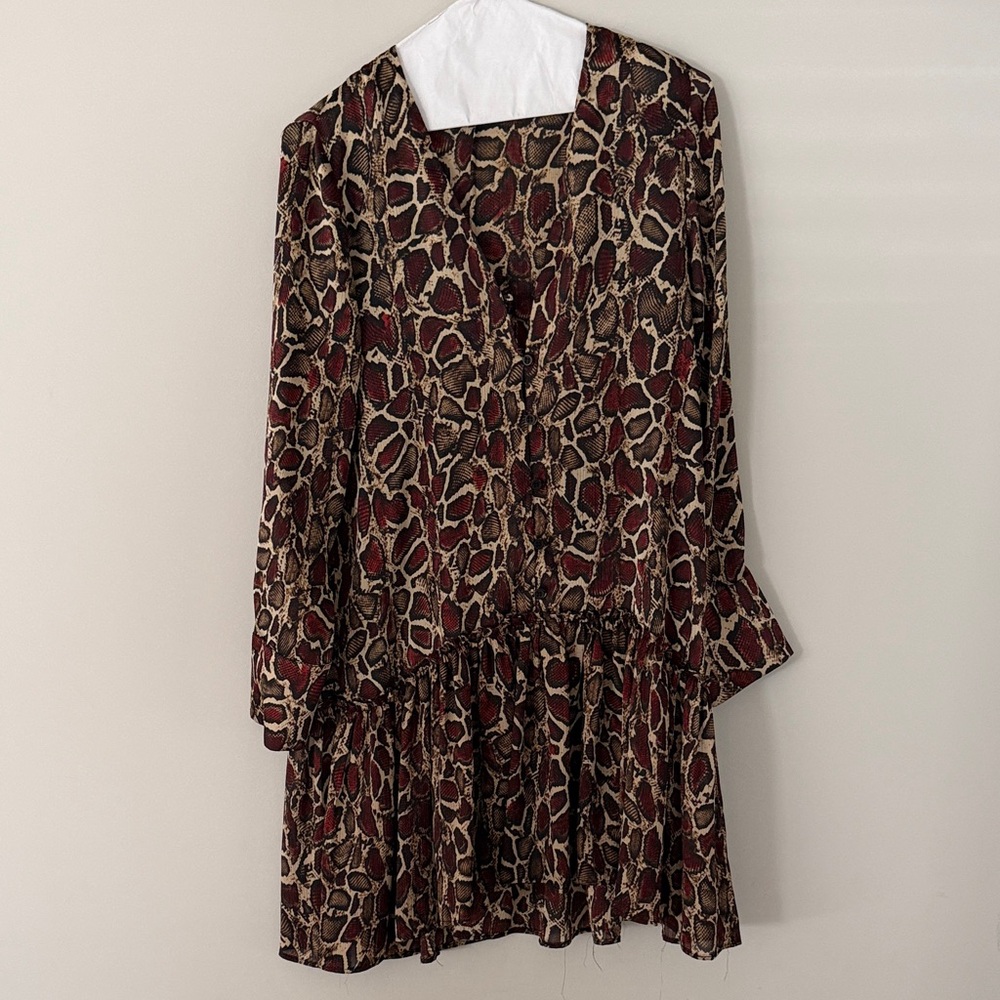Zara Long Sleeve Animal Print Dress - Brown and Black